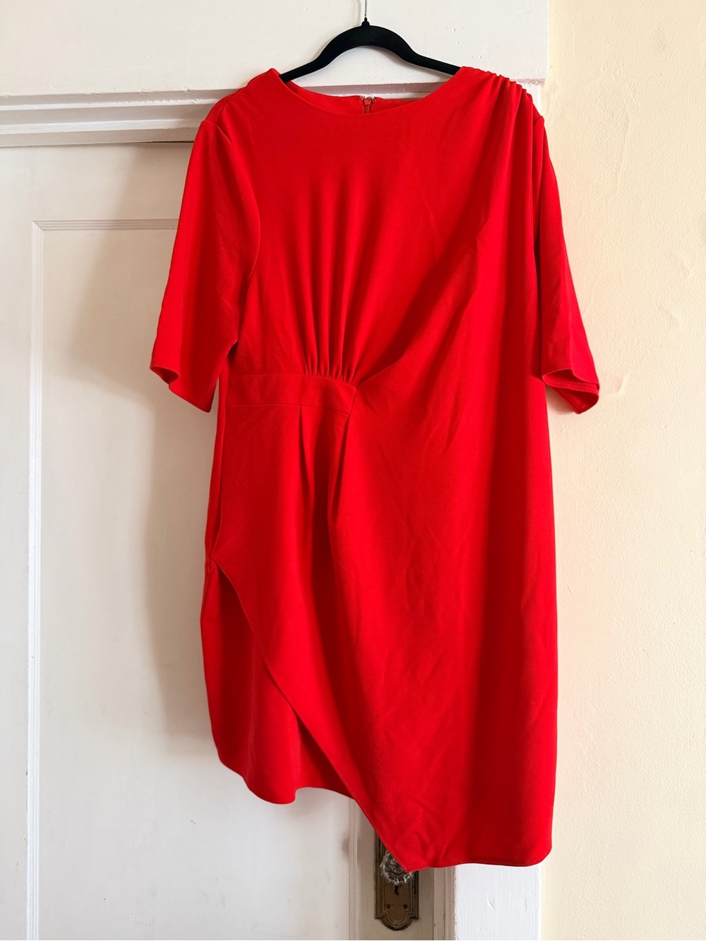 find. Red Asymmetric Draped Midi Dress Size XXL Made in Romania